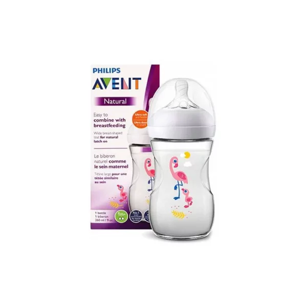 Biberon Avent Natural 260ml Flamant rose