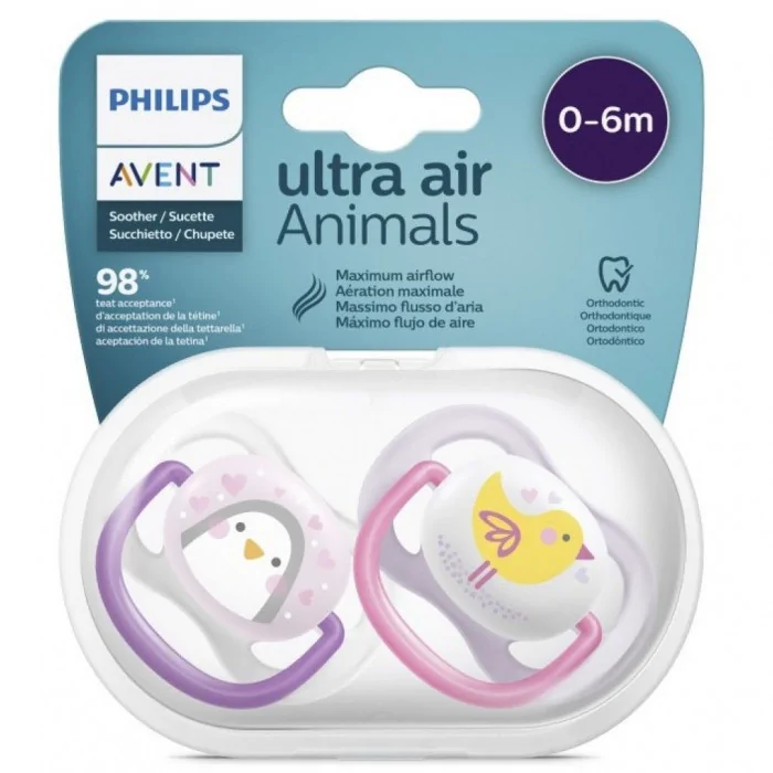 Sucette Avent Natural Ultra Air Animals 0-6mois Rose